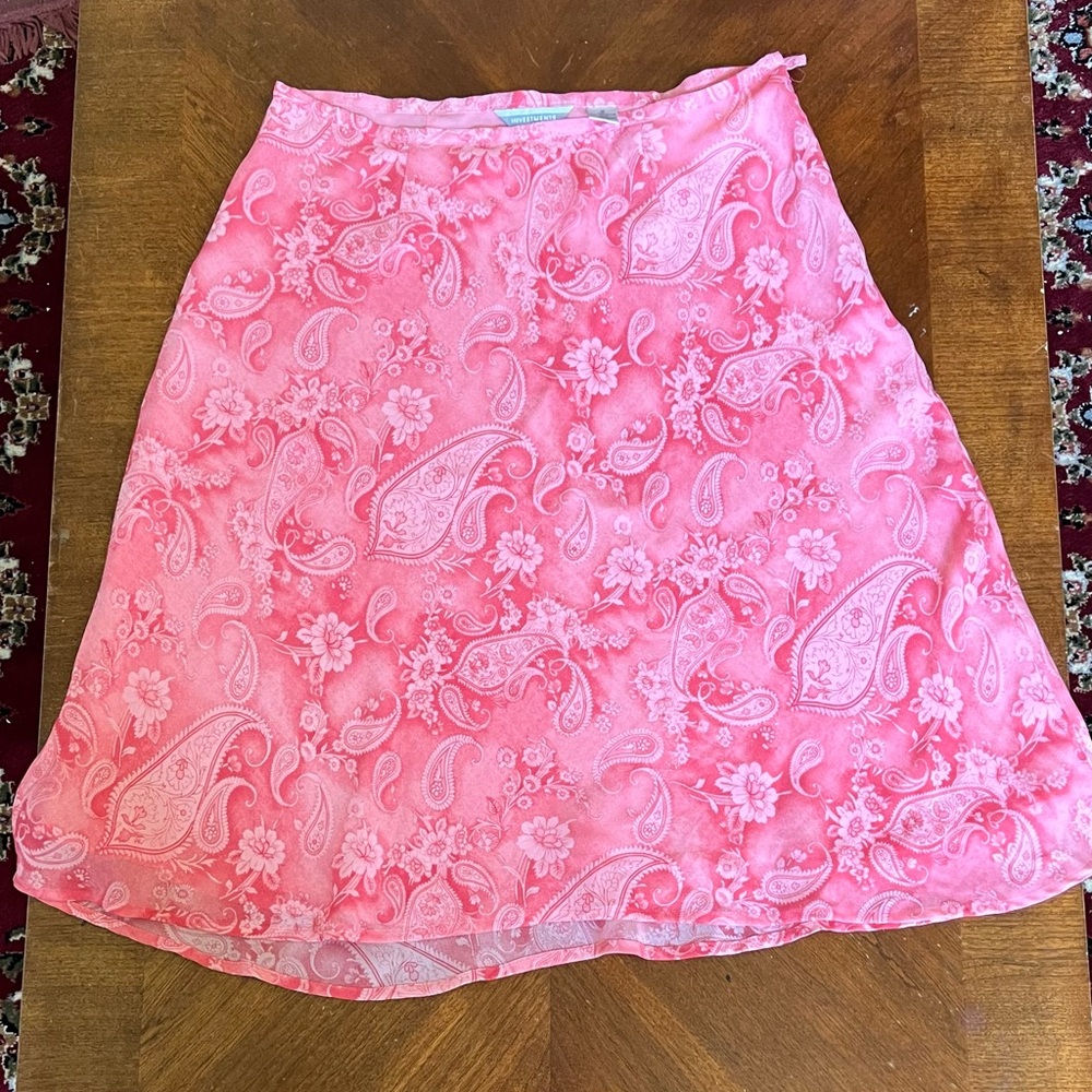 Y2K Trendy Knee Length Pink Paisley Skirt